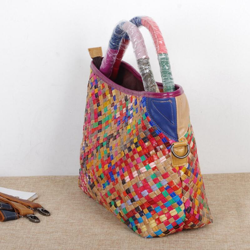 Lomantina Women'S Handbags Ladies Vertical Stylish Genuine Leather Handmade Bag Woven Casual Style Shoulder Tote For Lady Purse