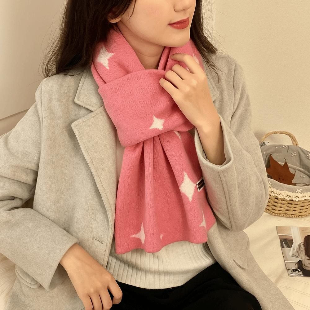 Korean Style Women Winter Scarf Double Side Cashmere Knitted Shawl Star Pattern Neckerchief  Daily