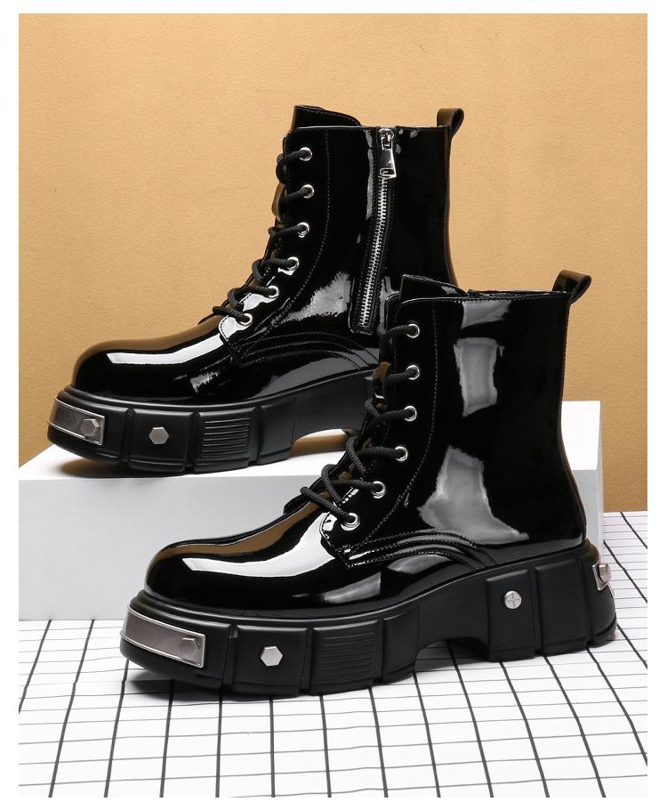 Order British Style Thick-soled Bright Leather High-top Martin Boots 2025 Versatile Fashion Height-increasing Men's Handsome Street Fashion Boots