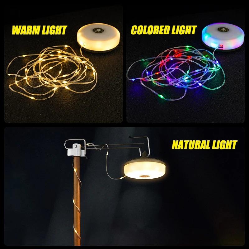 Camping String Lights,33Ft Light with Lanterns (2 in 1 Design),Camping Lights 2000mAh,IPX6 Waterproof,Rechargeable Flashlights