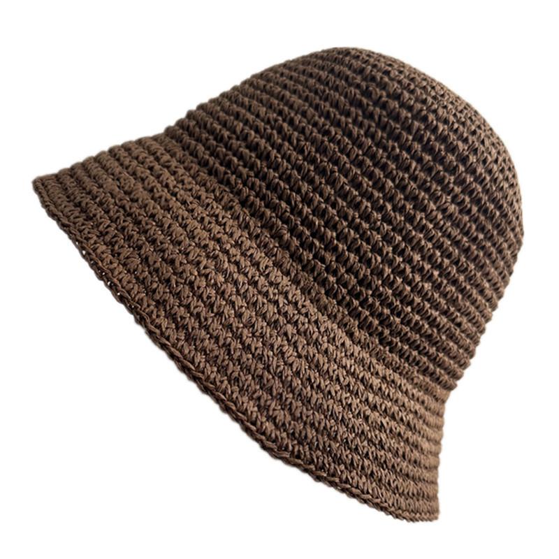 Korean quality handmade straw hat women's simple sunshade bucket hat spring and summer coffee color bucket hat sunscreen hat