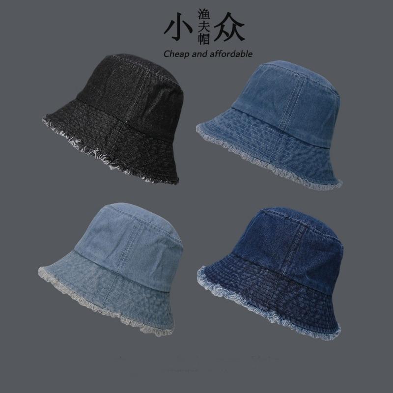Washed Denim Old Fisherman Hat Children Spring and Autumn New Retro Rough Edge Casual Plain Face Cover Basin Hat
