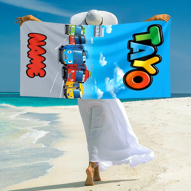 Personalized Tayo Bus Adventure Beach Towel Microfiber Beach Towel Thin Absorbent for Beach Swimming Yoga Bath Sports. 091076