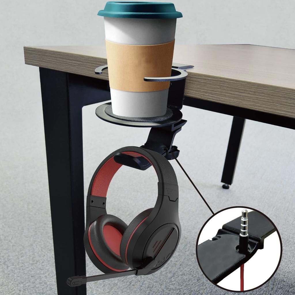 Newseed seena Aluminum Rotating Multifunctional Headphone Hanger with Drink Black 360° Holder, SE-E02A3601-BK
