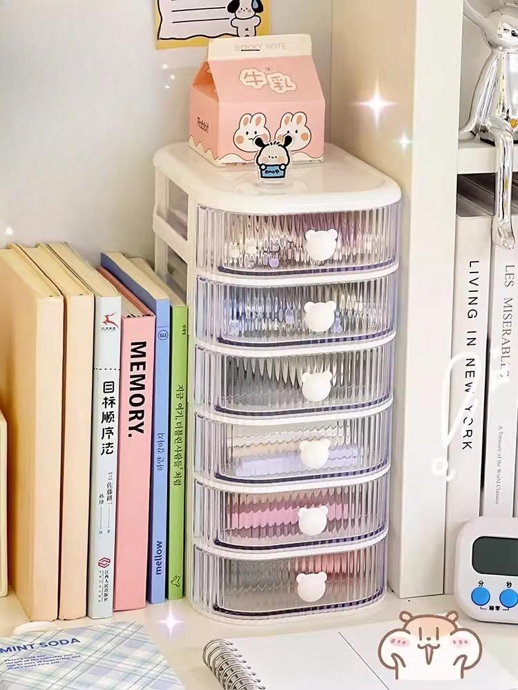Desktop Multi-layer Drawer Storage Box Organizer Desktop Stationery Box Pen Holder Cute Children's Hair Accessories Storage Rack