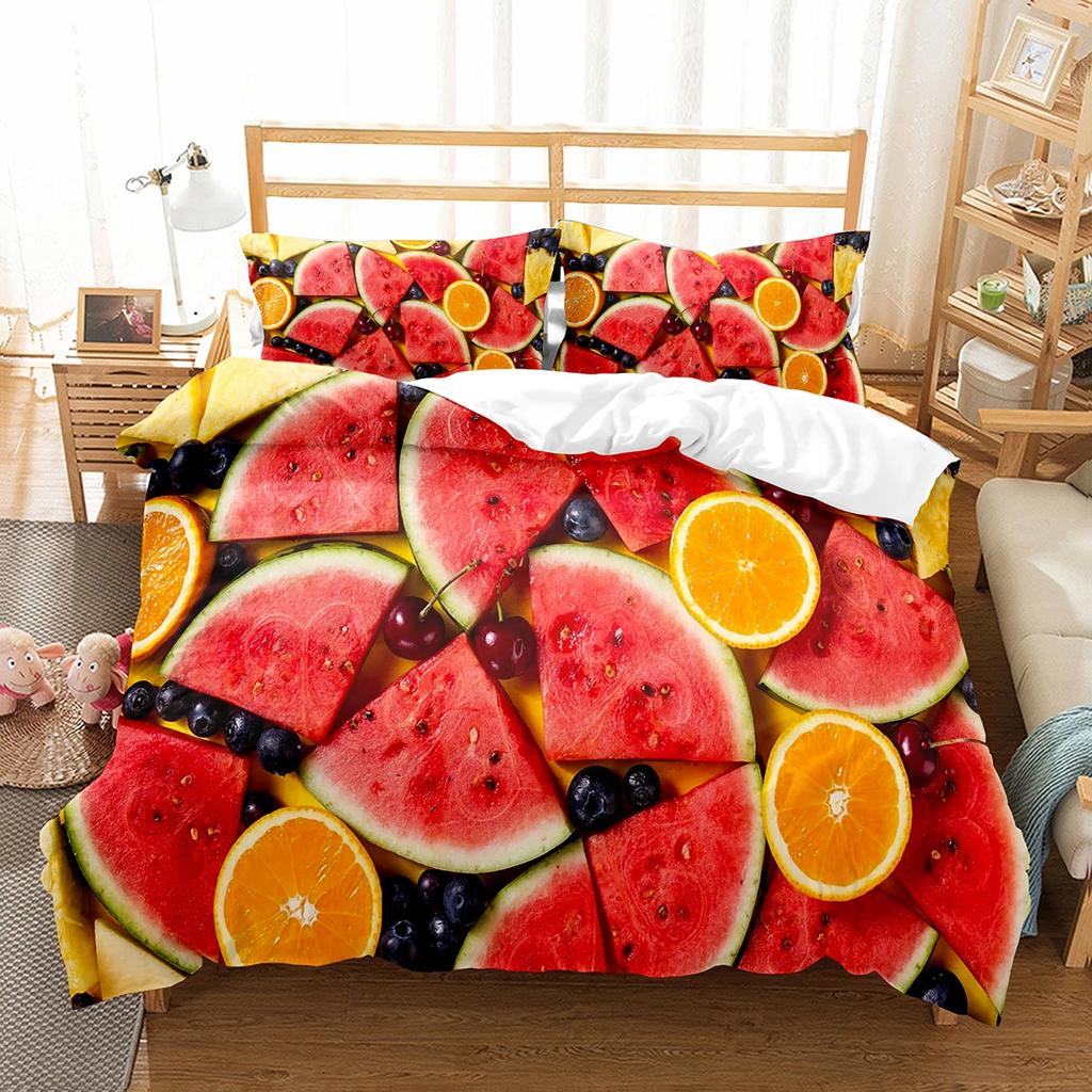 Watermelon Duvet Cover Set Summer Theme Fresh Fruits Pattern Quilt Cover For Kids Boys Girls Bedding Set Bedroom Decor Gifts