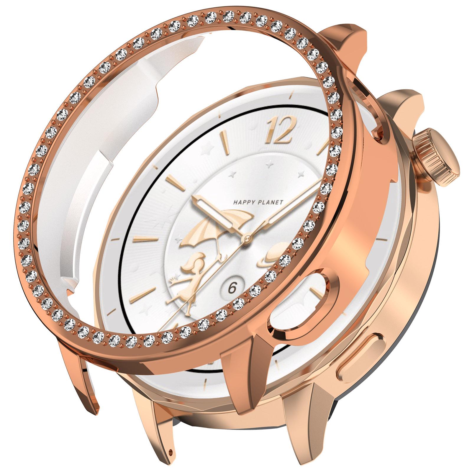 

For Oppo Watch X2 Mini Watch Case Rhinestone Decorative Hollow Design Electroplating PC Watch Cover Rose Gold