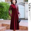 Women's Loose Plus Size Velvet Dress Color-Block Printed  Velvet Long A-Line Dress