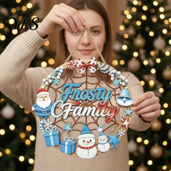 Poplar Wood Decor Christmas Door Sign, Double Sided Hanging Wooden Plaque for Front Door, Winter Holiday Party Supplies Rustic Wall Decoration Indoor