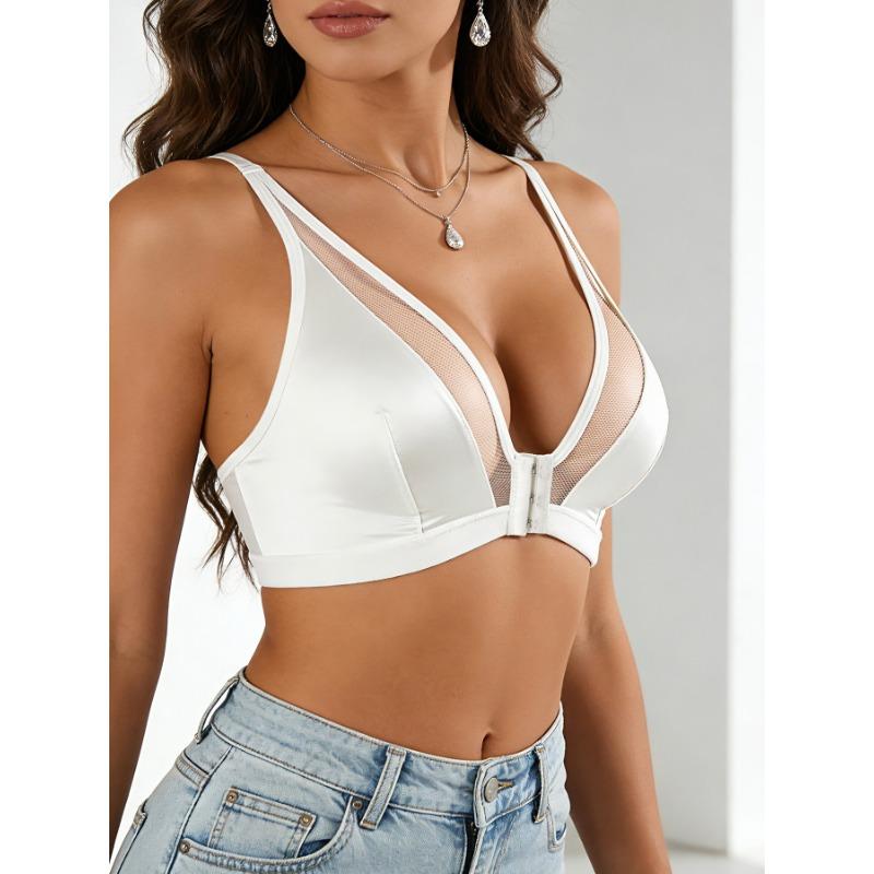 Plus Size Mesh Front Closure Push Up Bra