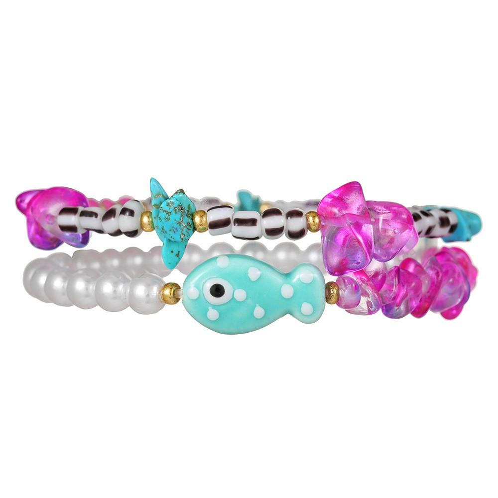 Fashion Beaded Bracelet Ceramic Love Fish Bracelet European and American New Imitation Pearl Crystal Beaded Bracelet Jewelry