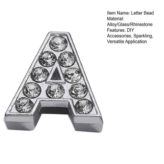 Rhinestone Letter Beads Alloy A To Z Charms Slide Letter Charms Small Spacer Beads for DIY Jewelry Making Keychain Cell Phone Chain Bracelet Craft