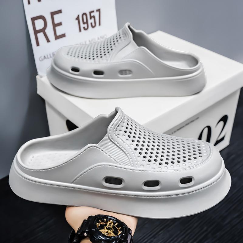 Summer Men's Slippers Outdoor Breathable Beach Sandals Platform Half Slippers Lightweight Soft Men Flip-flops Women Garden Shoes