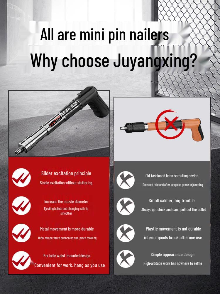 Ultra-quiet, All-steel Pneumatic Nail Gun for Industrial and Household Use, Perfect for Ceiling Applications.