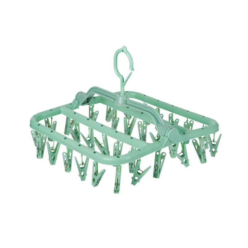 Foldable Multi-Head Clothes Drying Rack with 32 Clips for Children's Clothing
