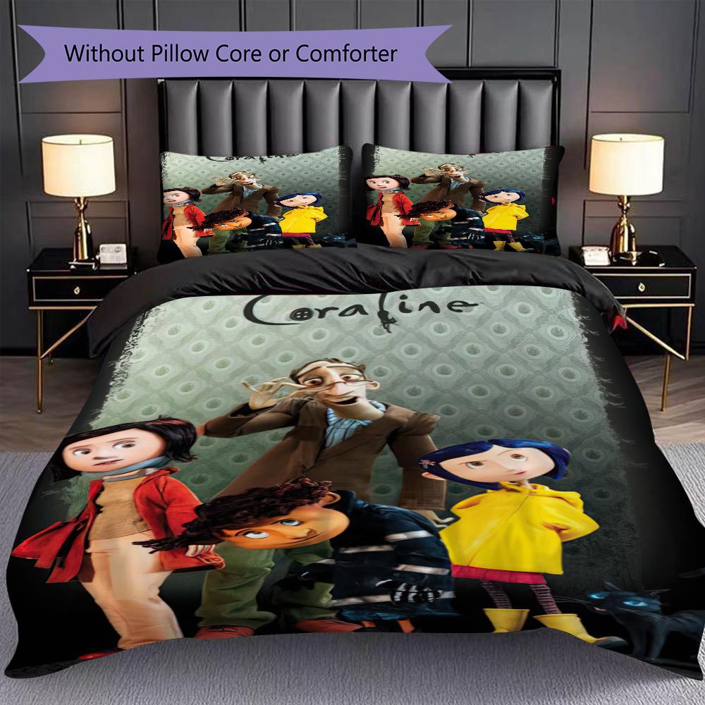 1PC Coraline Pattern Bedding Quilt Set Quilt Cover Pillowcase Home Decoration Birthday Gift (1 * Duvet Cover + 2 * Pillowcase, Without Core)