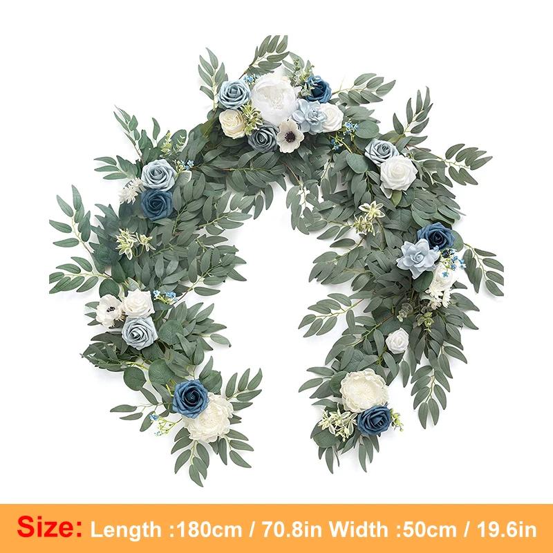 1.8/2.7M Artificial Flowers Wedding Eucalyptus Garland with Rose Wedding Table Centerpieces Boho Bridal Shower Decoration Wreath