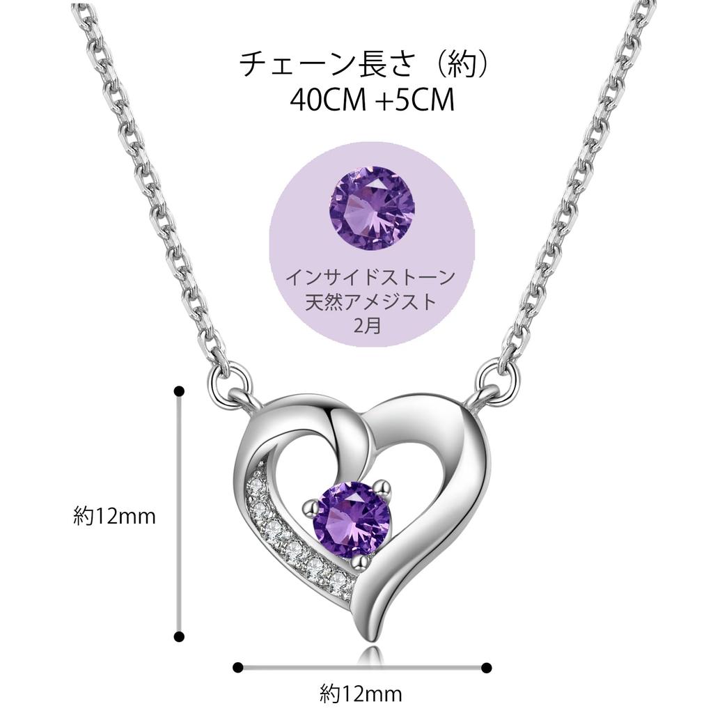 Amethyst Necklace for Silver 925 Heart For Everyday Coming of Age Accessory [FH.bird] Women, Simple, "February Birthstone", Hypoallergenic, Necklace,