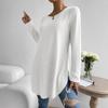 Women's Autumn and Winter Casual Side Slit Hem Solid Color Round Neck Long Sleeve T-shirt