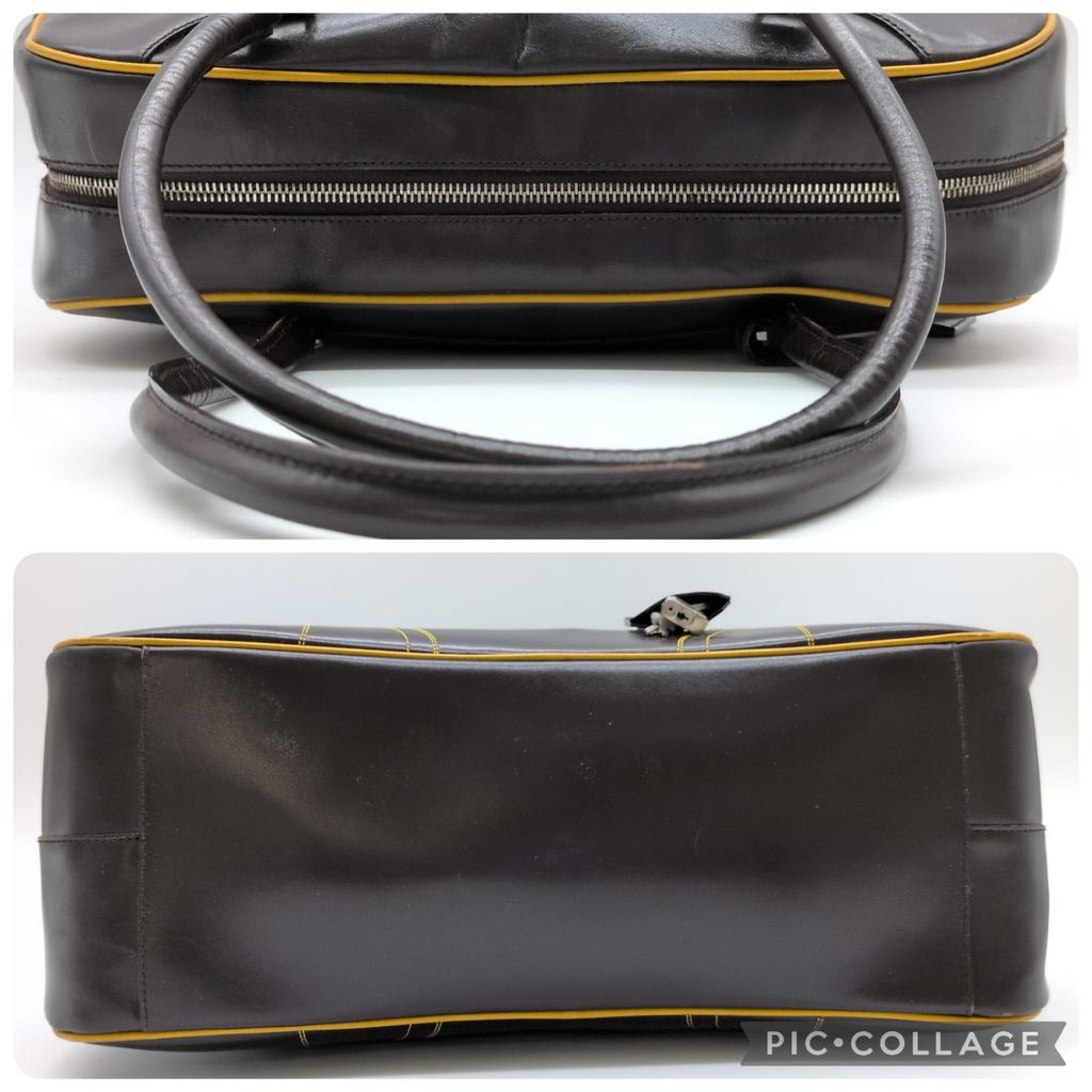 Prada 2000 FW Archive Y2K 2000 1990s 00s Bowling Bag Mini Boston Handbag Chocolate Brown Mustard Yellow Stitching Genuine Leather