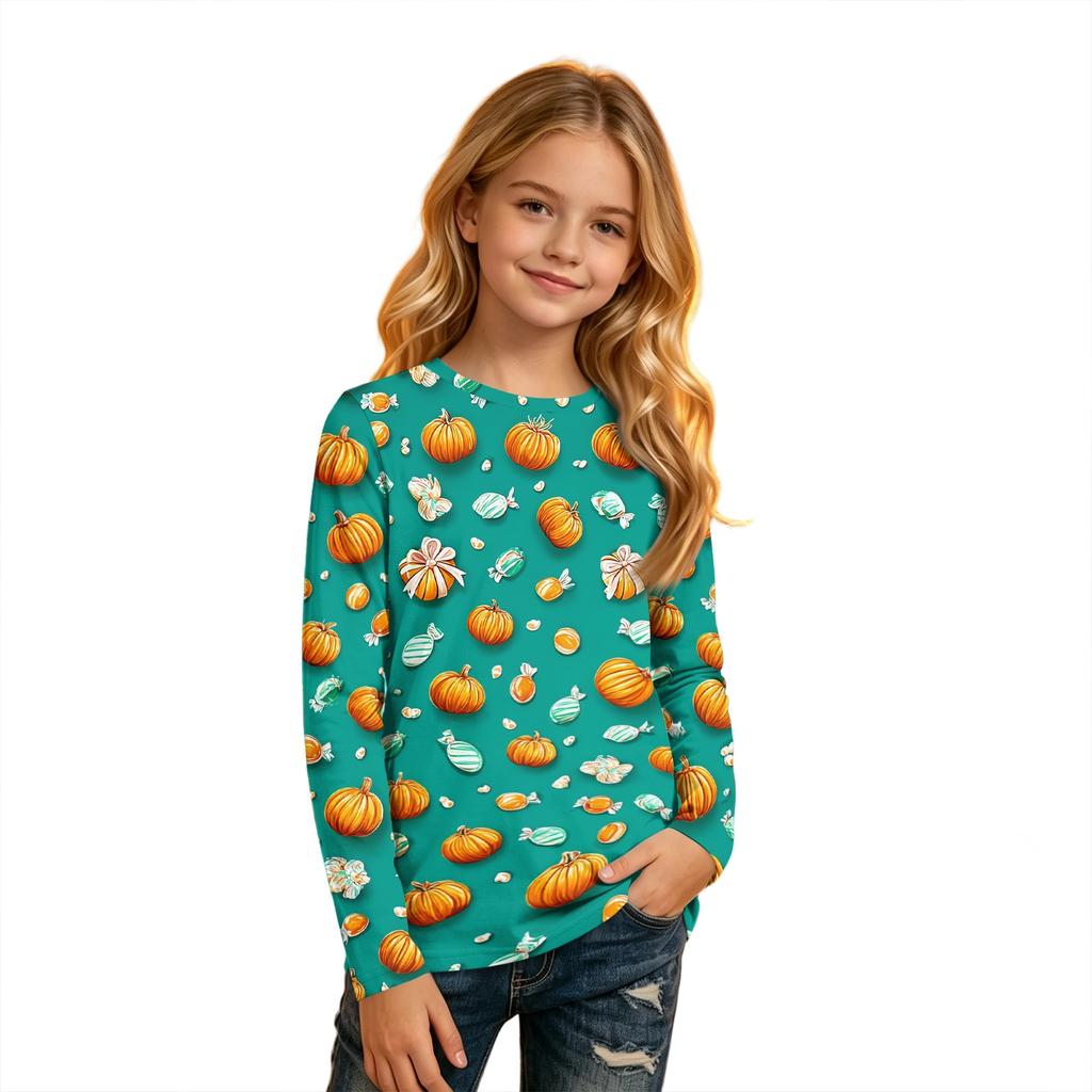 Kids Halloween Printed T-Shirt Long Sleeve Neck Base Layer for Boys Girls
