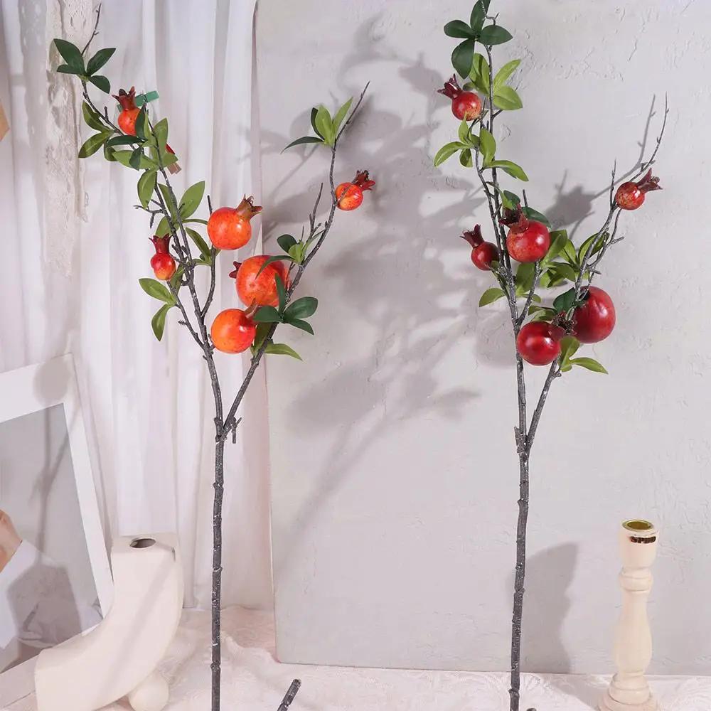 6-Fruit Artificial Pomegranate Branches Realistic Plastic Simulation Pomegranate Fruit Elegant Handmade Fake Plants