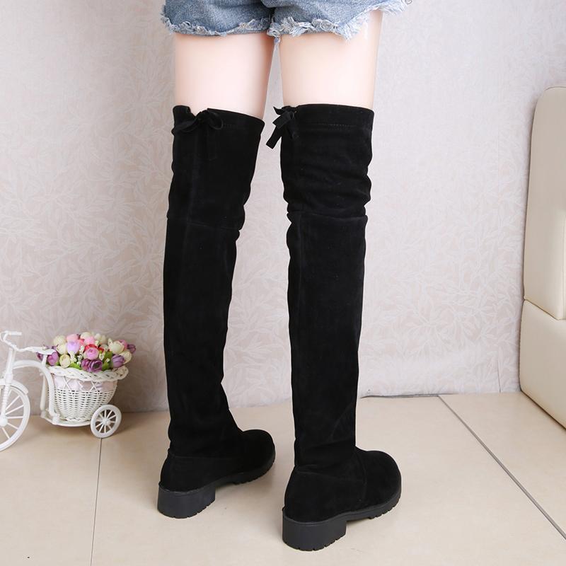 2024 Ladies Shoes Square Low Heel Women Over The Knee Boots Black Round Toe Woman Motorcycle Boots Dfc45