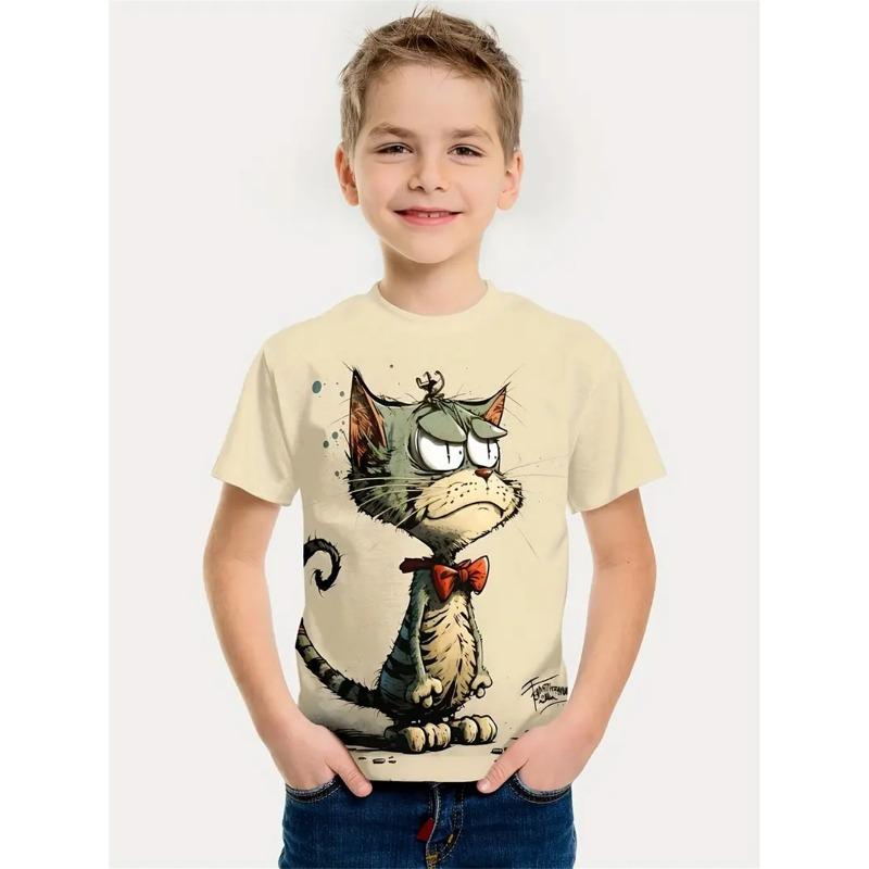 Nuovi Vestiti Cartoni Animati Gatto Estivi 2025 per Bambini, Maglietta Stampata Gatto 3D, Vestiti a Maniche Corte per Bambini, Moda Bambini T-s