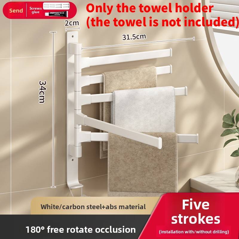 Gunmetal Gray Rotating Towel Rack With Active Hooks For Bathroom Wall Mounting