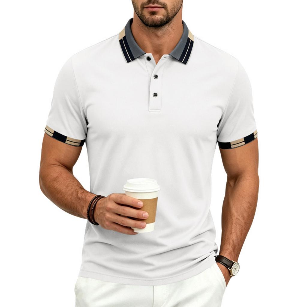 Men’s Short Sleeve Polo Shirt Quick Dry Athletic Golf Shirt with Contrast Collar and Cuffs for Casual Sportswear
