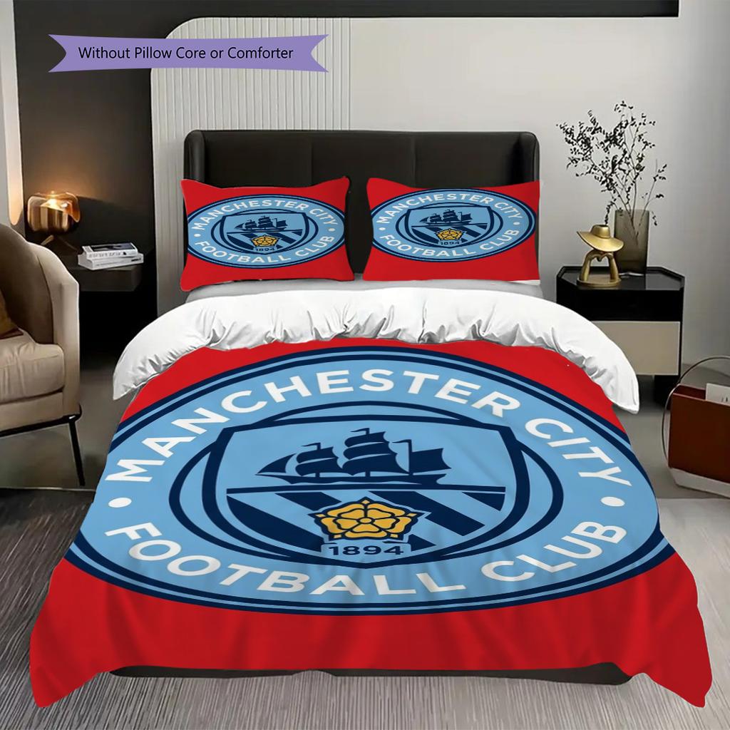 """Manchester City Football Club Emblem" Dreiteiliges Set""" (1 Bettbezug + 2 Kissenbezüge, ohne Füllung) 2D-Flache Bettbezug und Kissenbezug