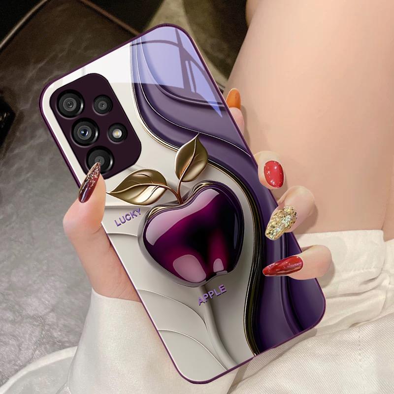 Happy Black Apple For Samsung Galaxy S10 4G S20 11E 30 S21 22 S24 Fe Pro S23 S25 Ultra 5G S9 Tempered Glass Phone Case