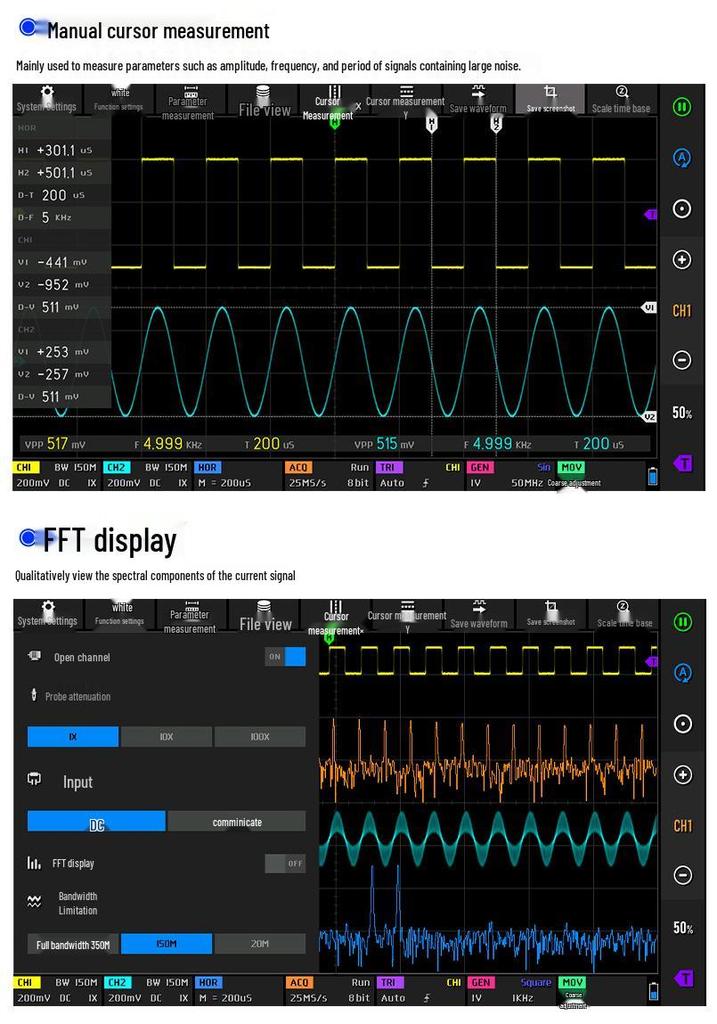 FNIRSI DPOS350P 4-in-1: 350MHz Tablet Oscilloscope, Signal Generator, Spectrum Analyzer, & Frequency Counter