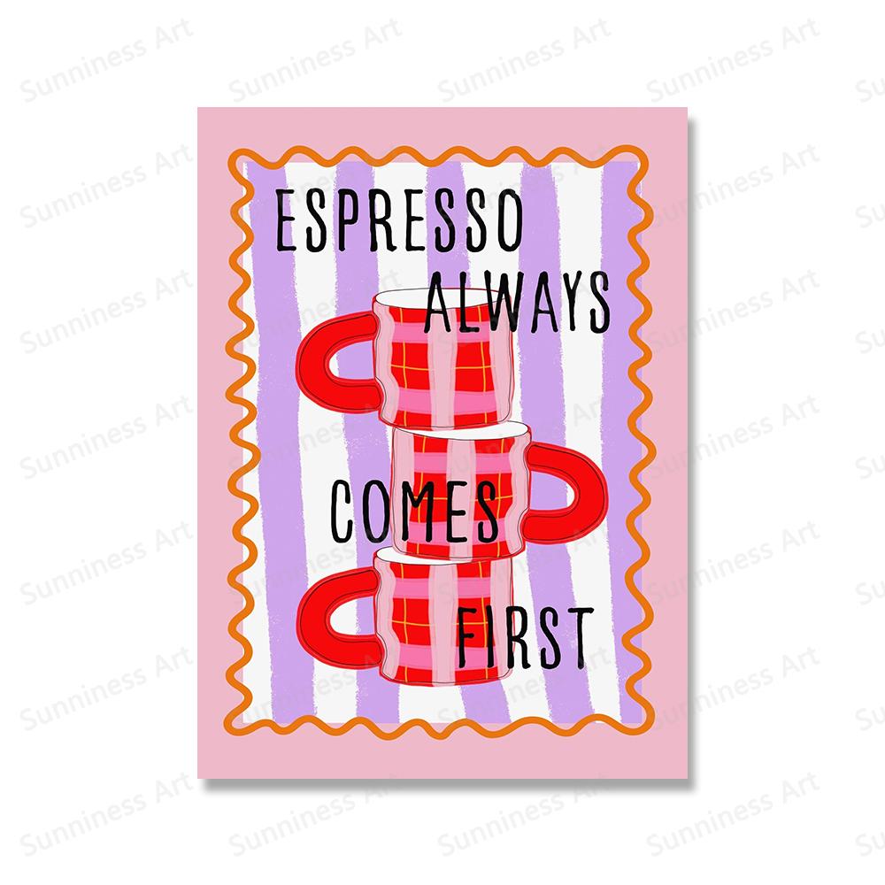 Funny Kitchen Print Espresso Coffee Tea Cup Candles Champagne Wine Posters Wall Art Canvas Painting for Diner Room Decor Picture