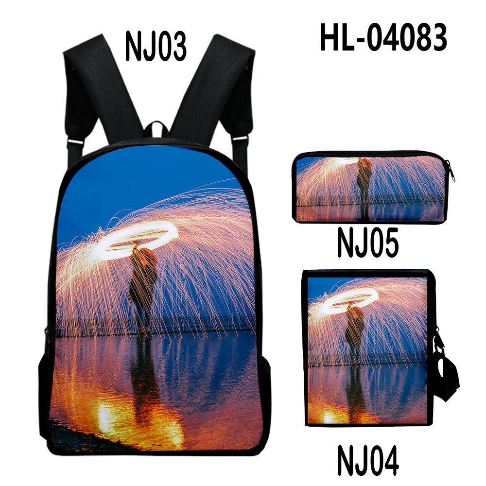Iconic Distinctive Black Rock Shooter 3D Design 3pcs/Set Learner Bags Everyday Laptop Everyday Backpack Sling Carry Tote Pencil Pouch