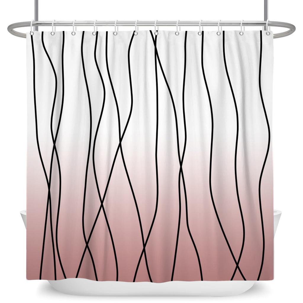 Minimalist Wavy Line Shower Curtain Gradient Design Waterproof Bath Curtain Bathroom Decor Multiple Options Polyester With Hooks