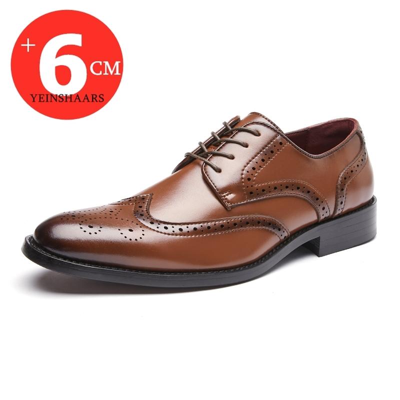 High Quality Height Increase Oxford Dress Shoes Men Genuine Cow Leather Suit Shoes Lift Brogues Wedding Formal Elevator Shoes