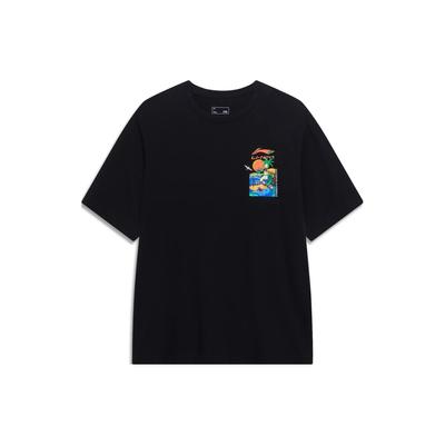 Sports Lifestyle Series Printed Letter Round Neck Pullover Short Sleeve T-shirt Men Tops Black AHST177-4