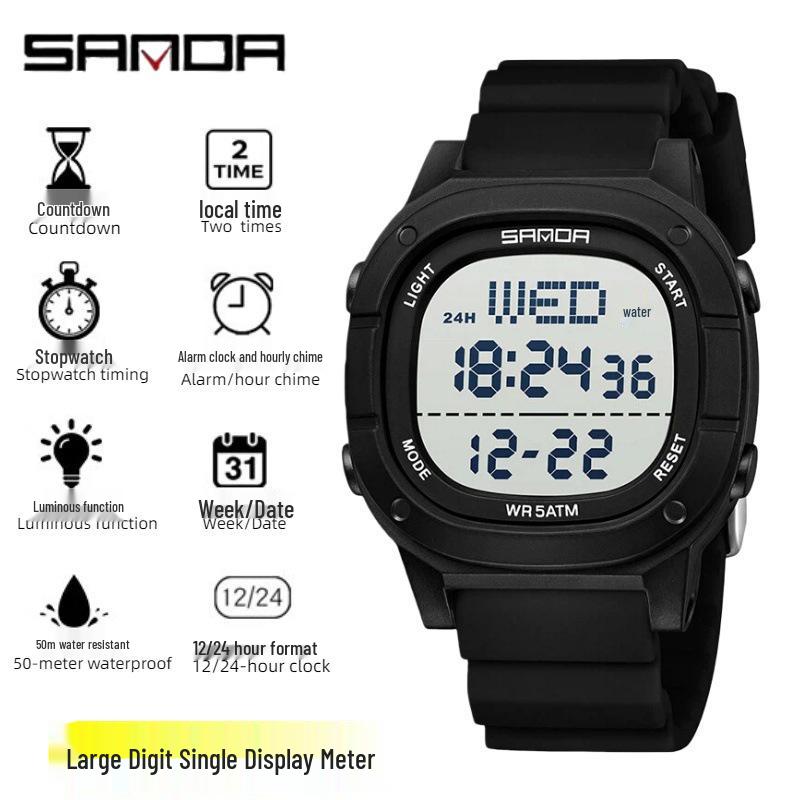 Мужские многофункциональные водонепроницаемые спортивные часы Sanda с крупными цифрами