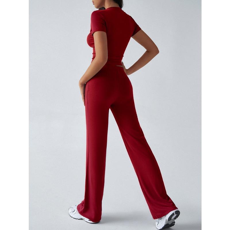 Women's Summer Temperament Solid Color Round Neck Casual Fashionable Short-sleeved Trousers Suit