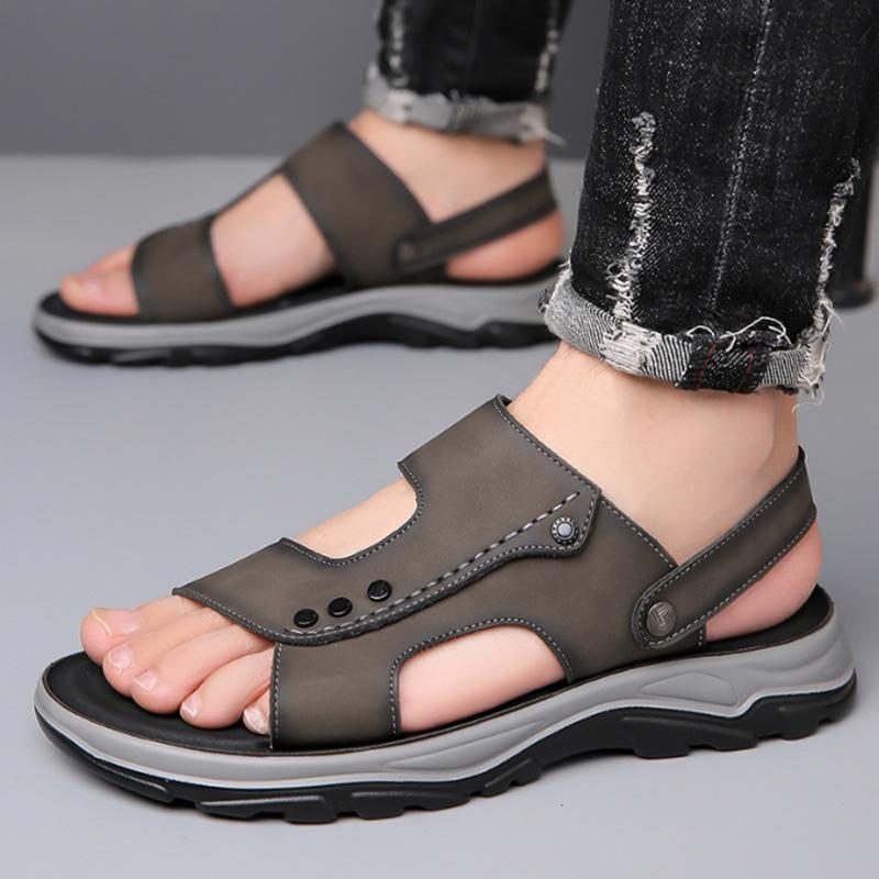 

Модные летние мужские сандалии, модные уличные нескользящие пляжные тапочки на платформе, дышащая повседневная обувь для мужчин, модные дизайнерские сандалии 44 серый