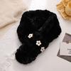 Stylish and simple plush warm scarf Jishu niche flower print cold-proof cross neck protection scarf