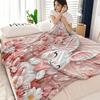 1pc Cute Rabbit Hugging a Heart Embossed Floral Flannel Blanket, Ultra-Soft Sofa Throw, Printed Design, Modern Style, Suitable for Sofa, Bed, Travel, 