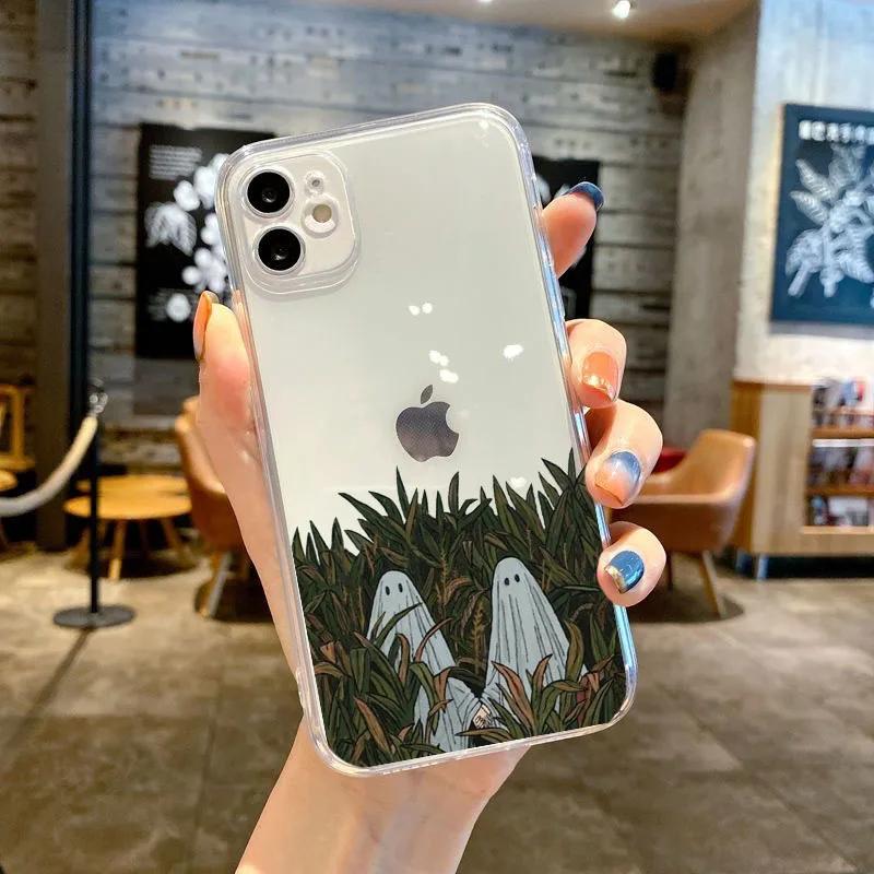 Soft TPU Clear Shockproof Phone Case for IPhone 11 12 13 14 Mini Pro Max XR X XS 8 7 6 6S Plus SE 2020 Cute Ghost Cover Bag