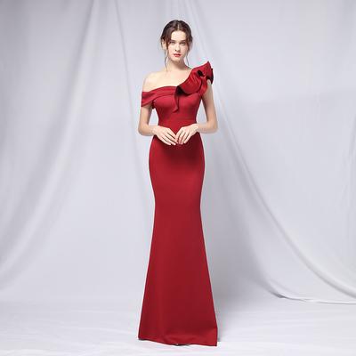 Elegant One Shoulder Banquet Women Evening Dress Backless Mermaid Maxi Robes Gown