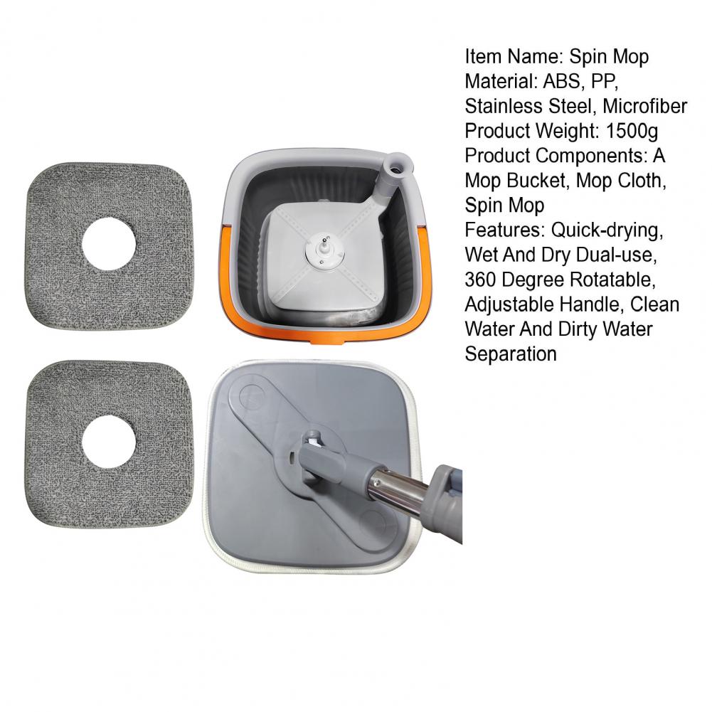 Spin Mop mit Eimer, 360 Grad drehbar, selbstwaschender quadratischer Mop, Trennsystem für sauberes/schmutziges Wasser, verstellbarer Griff, Reinigungswerkzeug