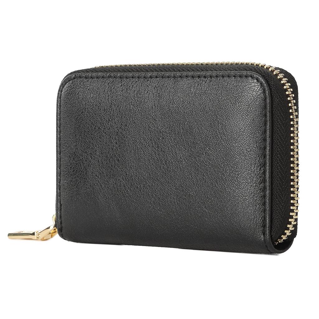 Echtes Leder Kreditkartenetui mit magnetischer Abschirmung, Anti-Skimming, RFID-Schutz, Faltenbalg, Große Kapazität, Unisex (Schwarz)