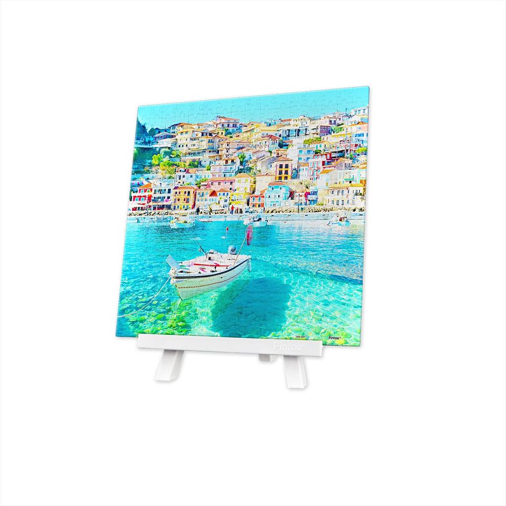 Pintoo Mini Plastic Jigsaw Puzzle Seaside for Kids and No Broken Clicks Into Place 256-Piece "Parga, Greece, Village" (16x16cm) Adults, Pieces,