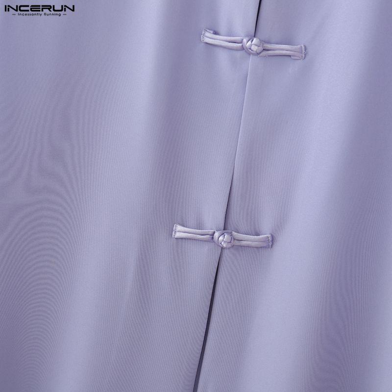 INCERUN Oversized Summer Men V Neck Half Sleeve Splits Casual Long T-shirts Tee Tops