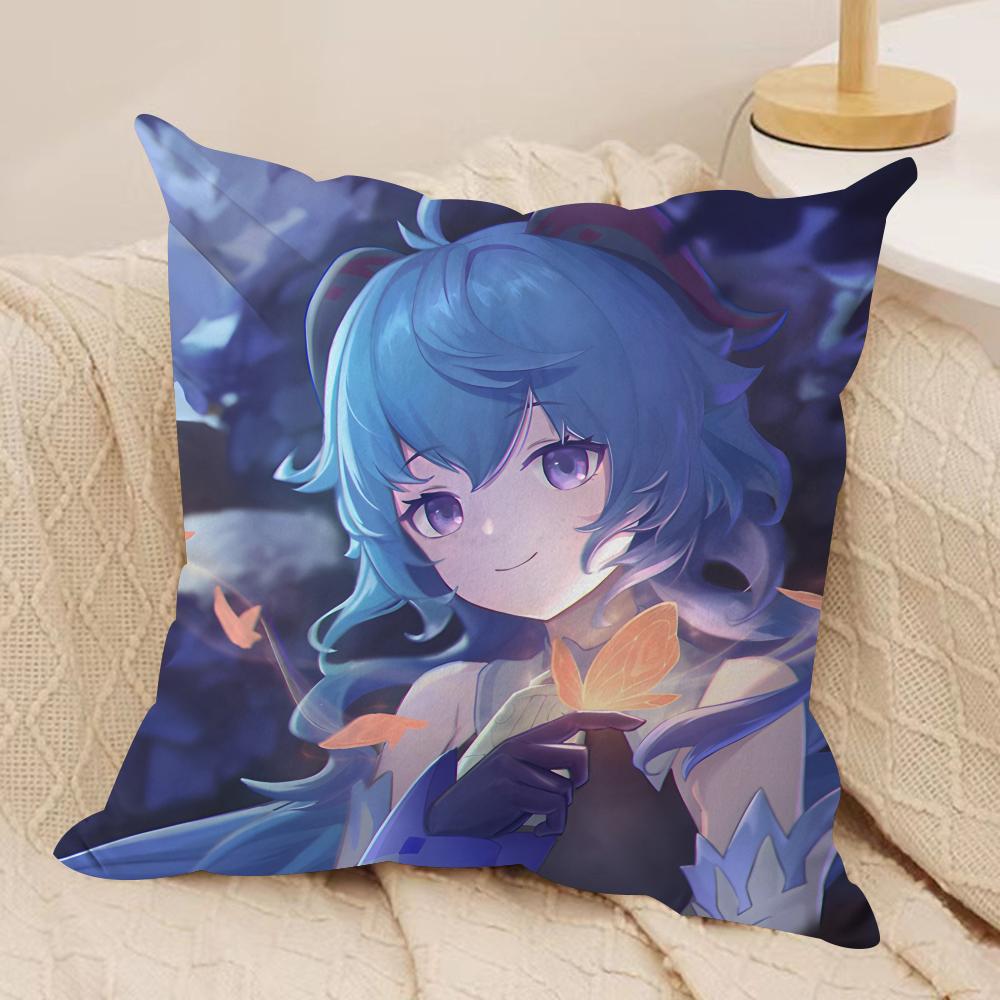 Ganyu Genshin Impact Cushion Cover Silky Short Plush Invisible Zipper Dustproof Sofa Pillow Case For Home Decor